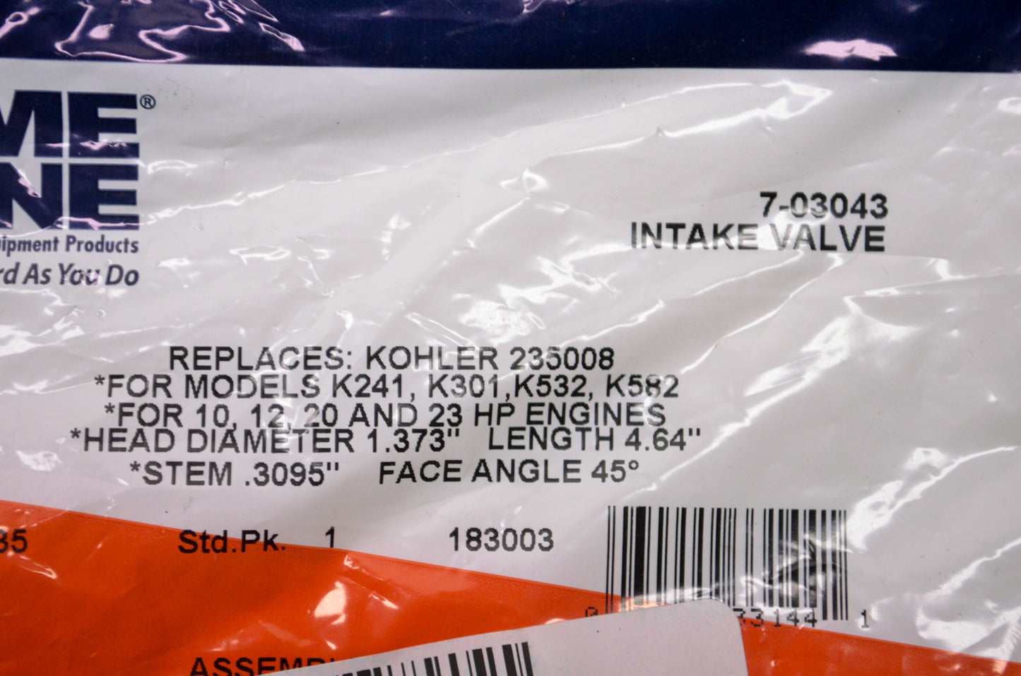 Prime Line 7-03043, 235008 Intake Valve NOS