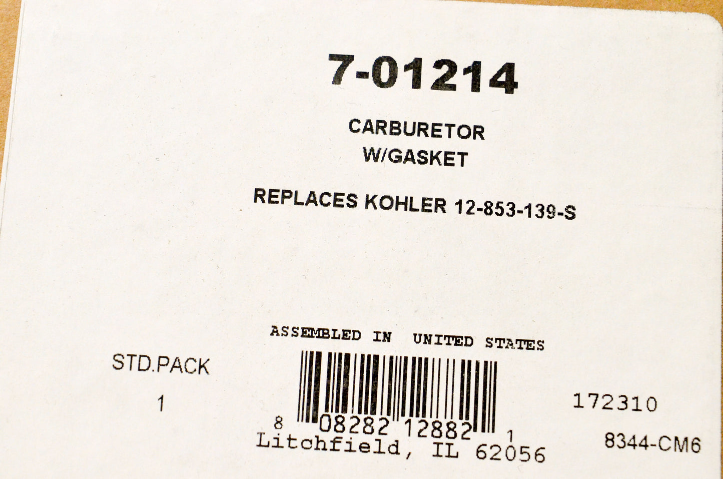 Prime Line 7-01214, 12-853-139-S Carburetor w/ Gasket NOS