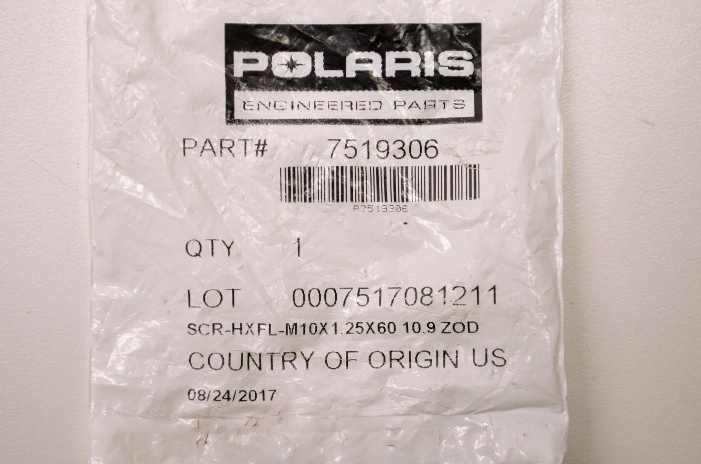 OEM Polaris 7519306 Hex Flange Screw M10X1.25X60 NOS