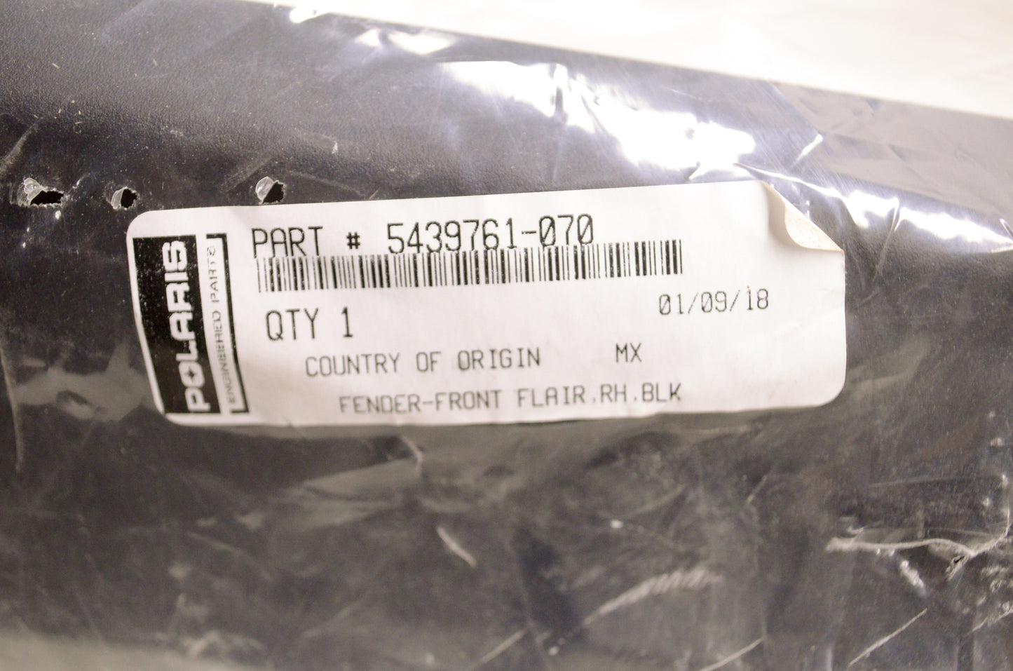 OEM Polaris 5439761-070 Black Right Front Flair Fender NOS
