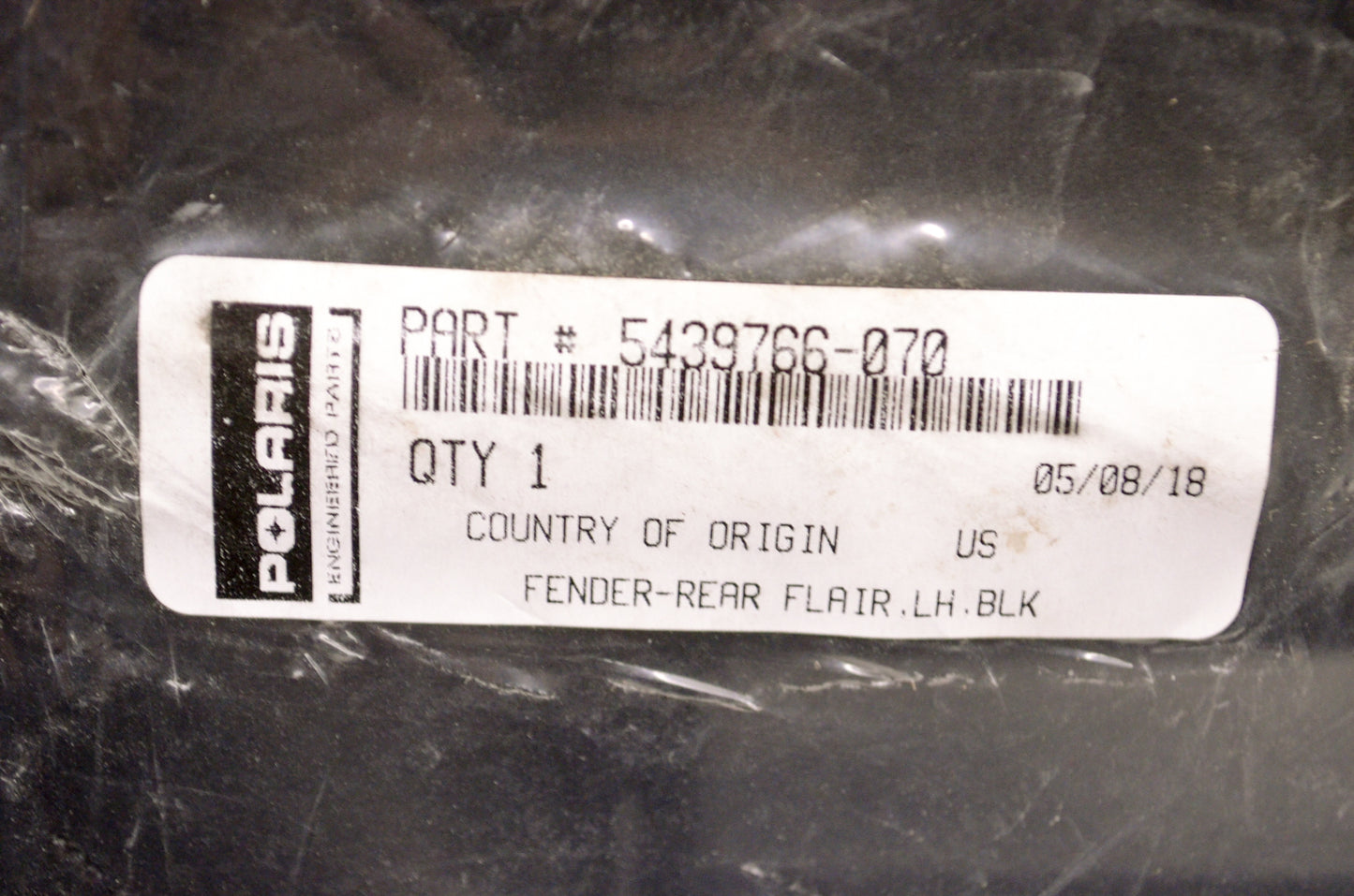 Black Left Hand Rear Fender Flair NOS