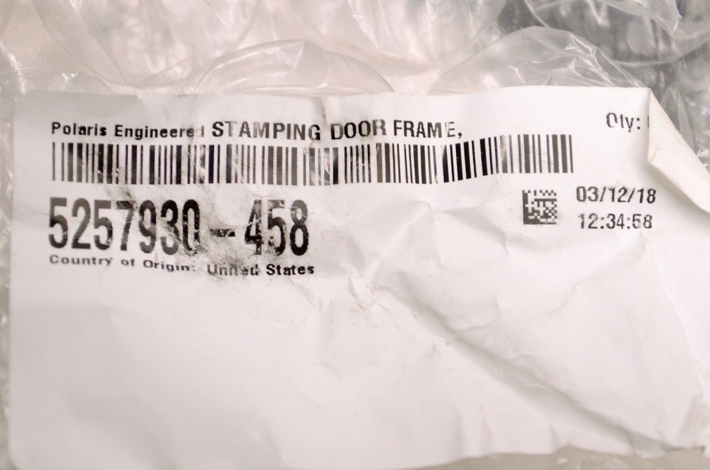 OEM Polaris 5257930-458 Black Right Hand Stamping Door Frame NOS