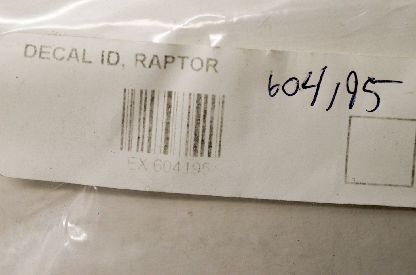 Hustler 604195 Raptor ID Decal NOS