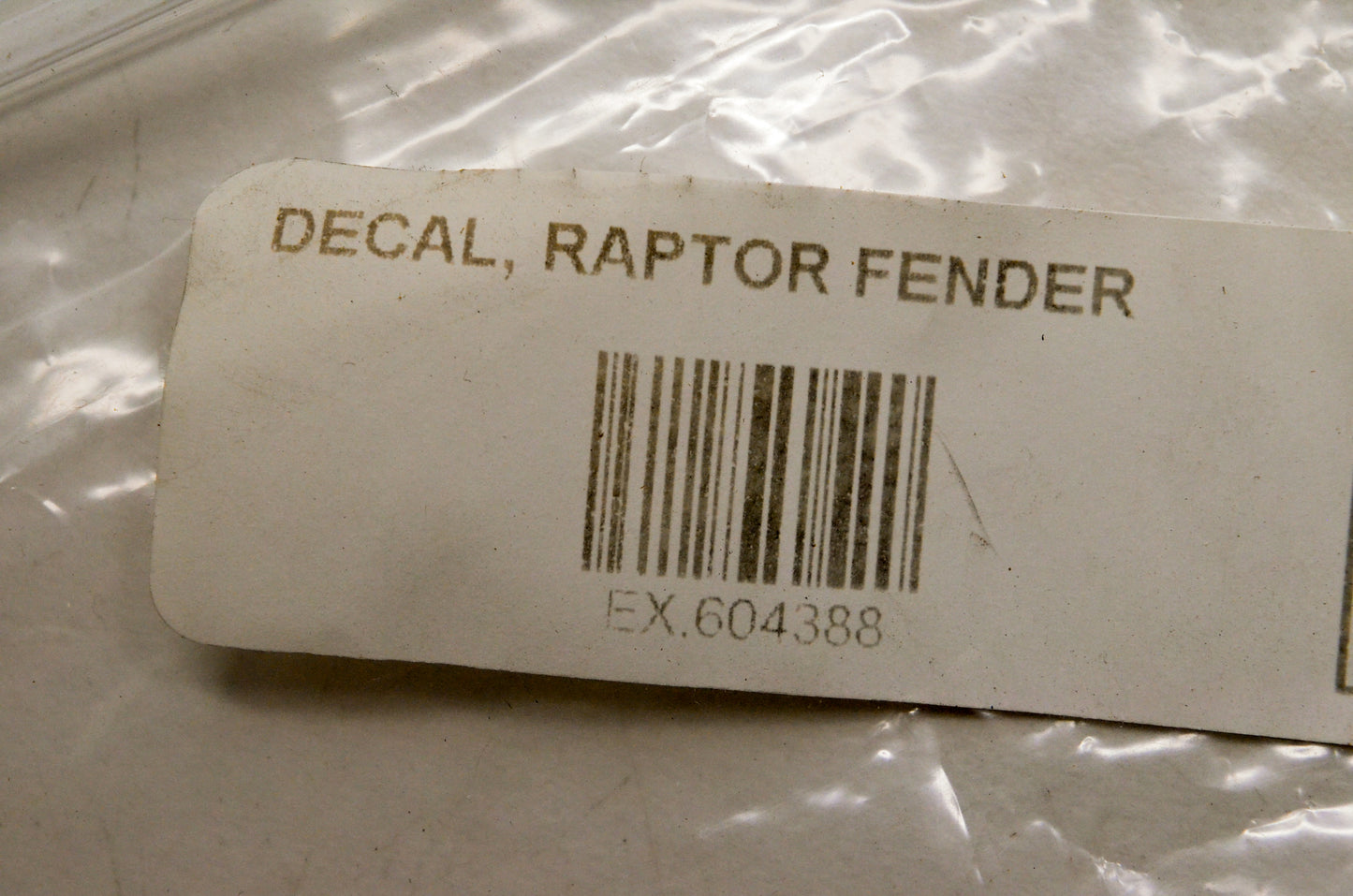 Hustler 604388 Raptor Fender Decal NOS