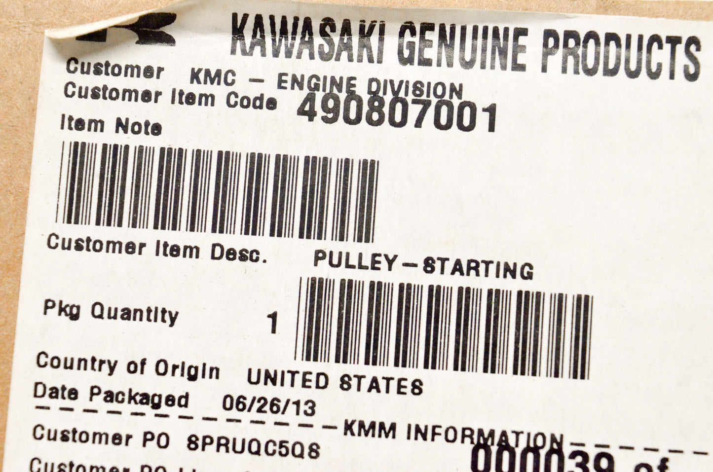 OEM Kawasaki 49080-7001 Starting Pulley NOS
