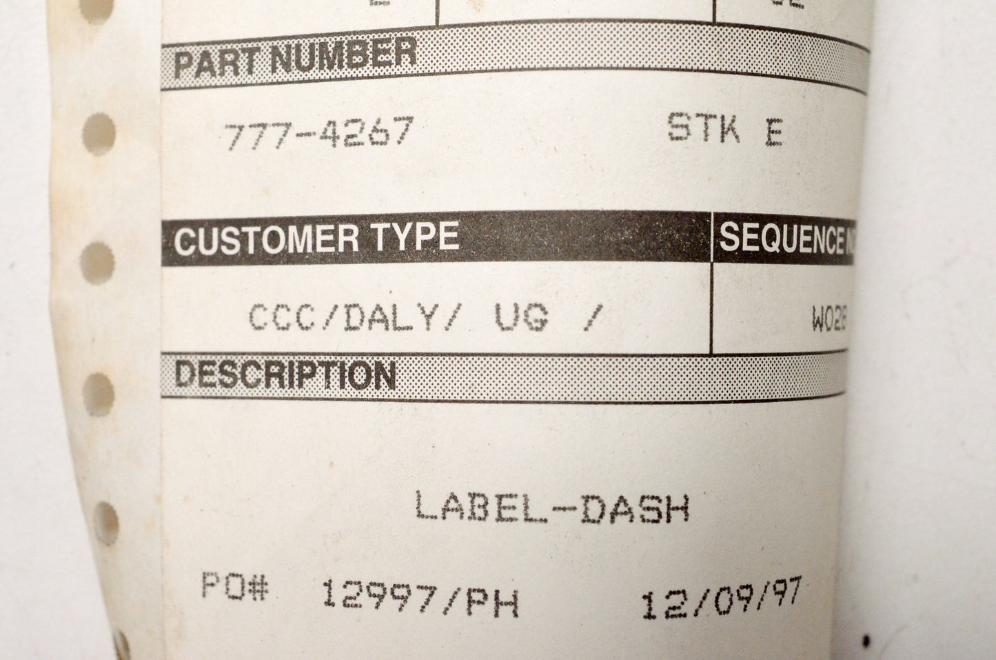 Cub Cadet 777-4267 Dash Label NOS