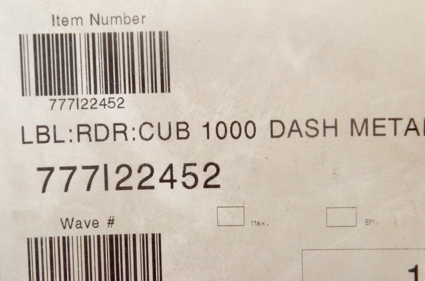 Cub Cadet 777I22452 Dash Panel Label NOS