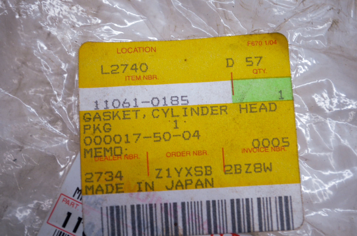 OEM Kawasaki 11061-0185 Valve Cover Gasket NOS