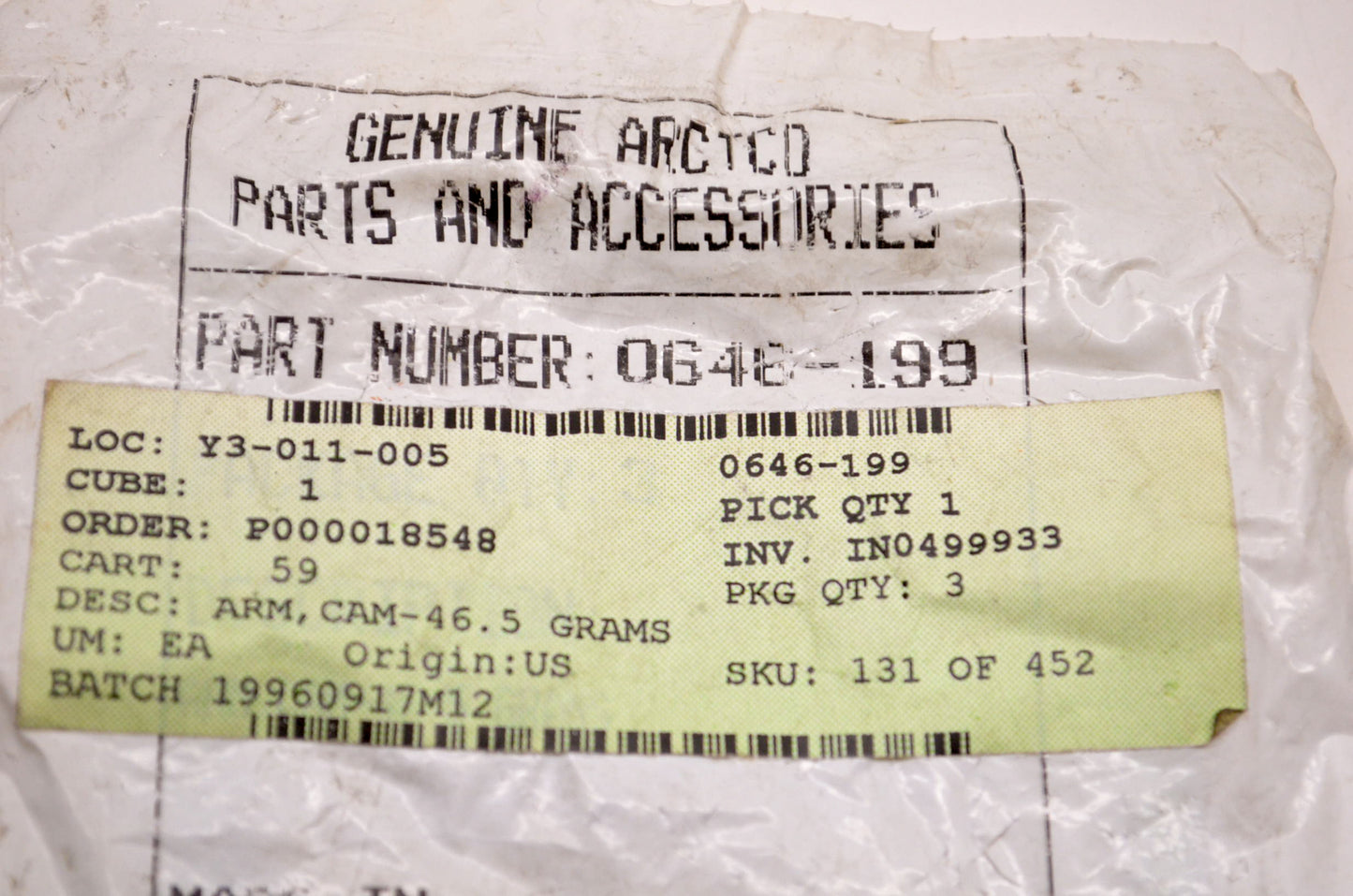 OEM Arctic Cat 0646-199 Cam Arm 46.5 Grams NOS