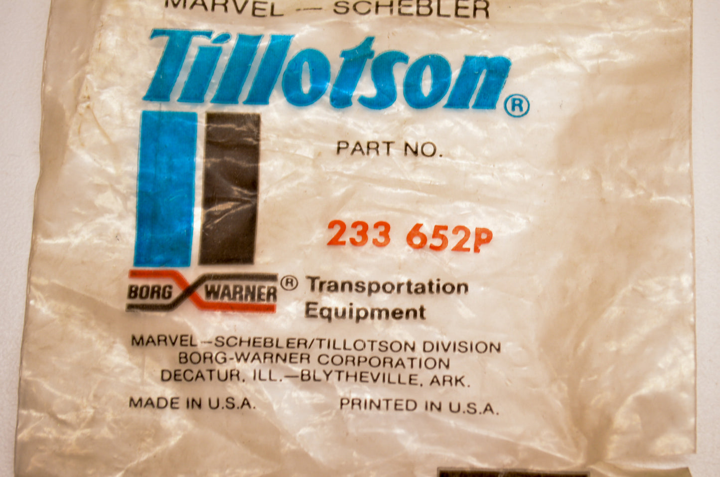 Tillotson 233-652P Valve Kit NOS