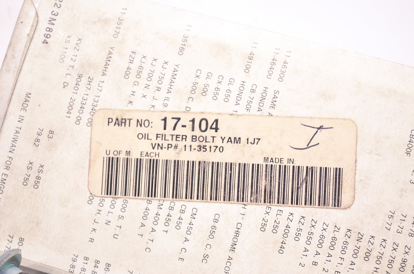 Emgo 11-35170 Oil Filter Bolt NOS
