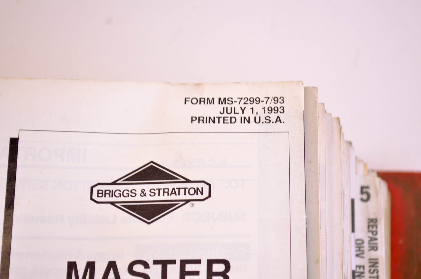 OEM Briggs & Stratton MS-7299-7/93 Service & Repair Manual