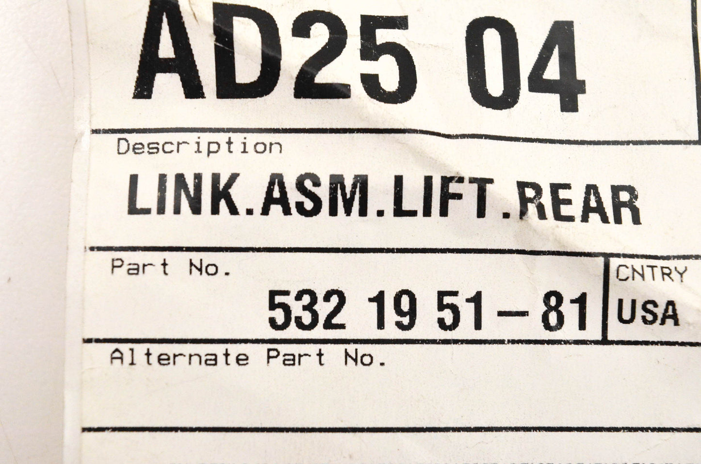 New OEM Husqvarna 5321951-81 Rear Link Lift Assembly NOS
