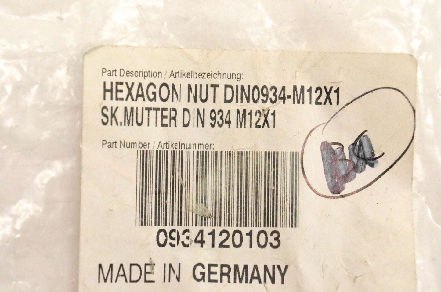 New OEM KTM 0934120103 Hex Nut DIN0934-M12x1 NOS