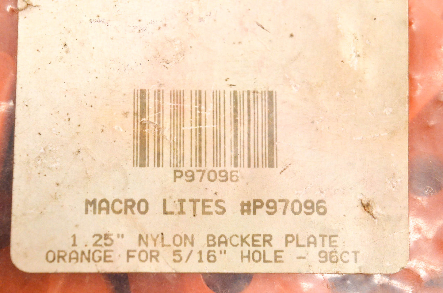Accord Racing P97096 1.25" Orange Nylon Backer Plate For 5/16" Hole Kit NOS