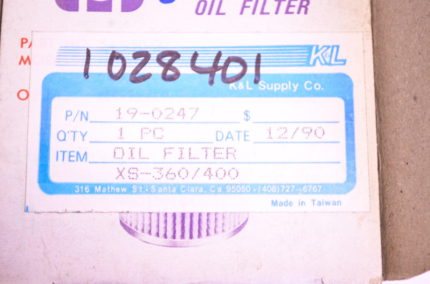 K&L Pro 19-0247, 1028401, 1L9-13440-91-00 Oil Filter XS360/400 NOS
