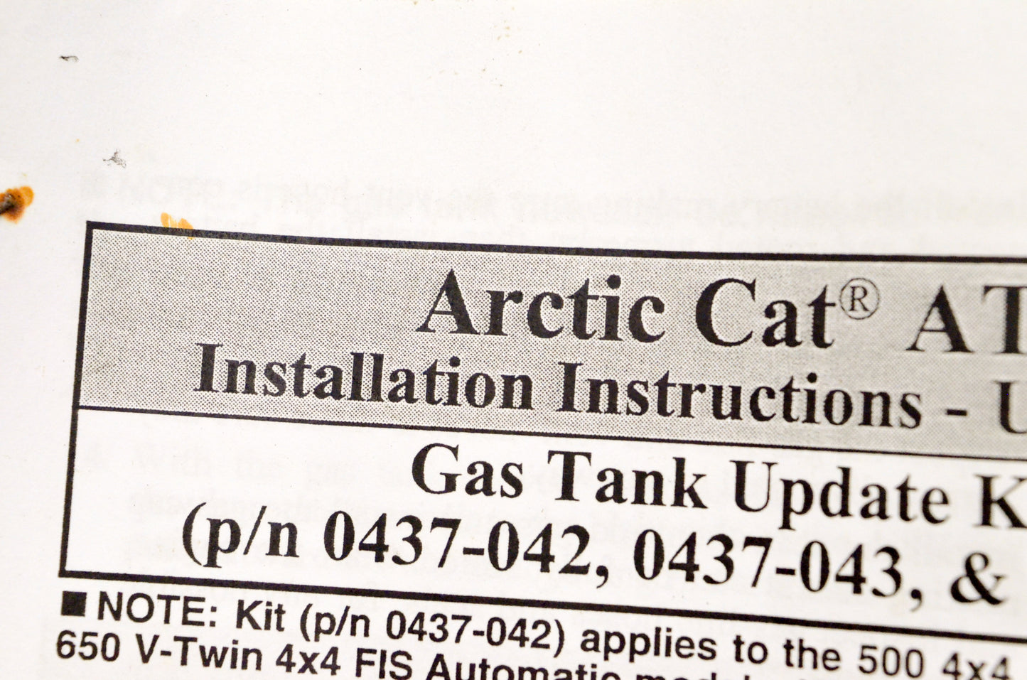 OEM Arctic Cat 0437-042 Fuel Tank Replacement Kit NOS