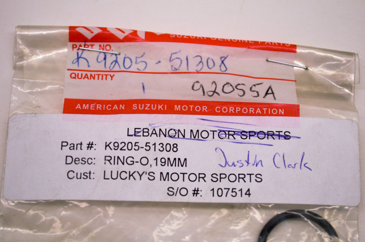 OEM Suzuki K9205-51308 19mm O-ring NOS