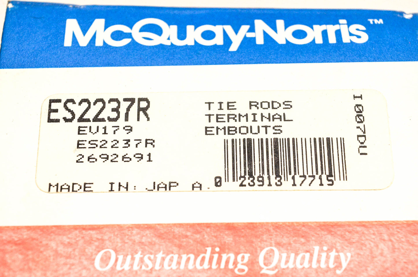 McQuay-Norris ES2237R, EV179, 2692691 Tie Rod Socket Kit NOS