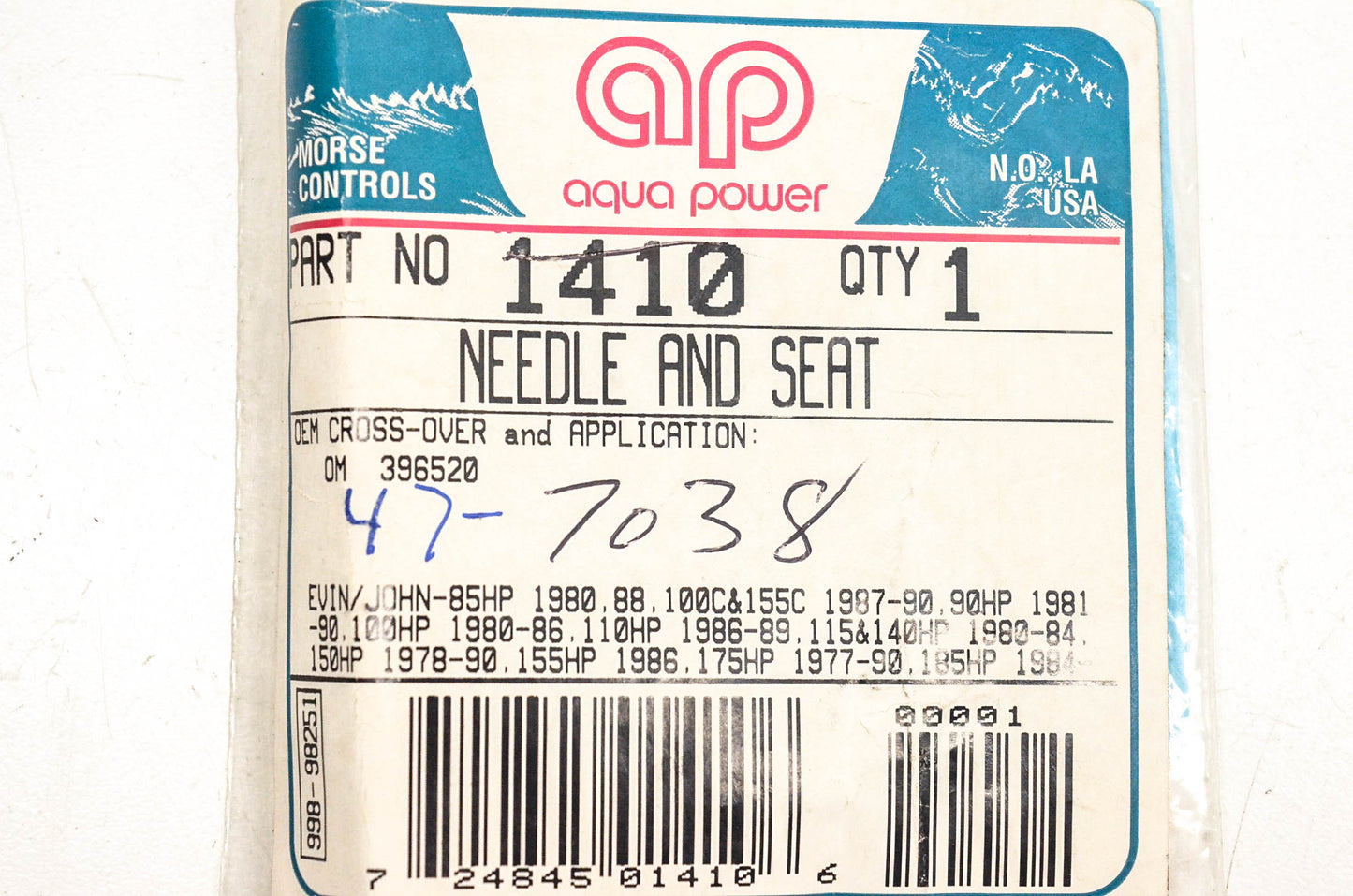 Aqua Power 1410, 47-7038, 396520 Needle And Seat Kit NOS