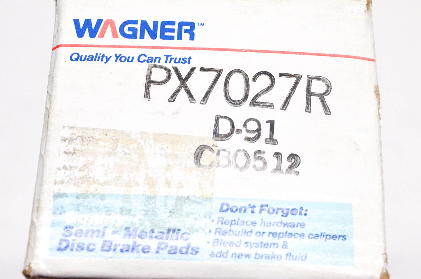 Wagner PX7027R, D91 Semi Metallic Disc Brake Pad Kit NOS