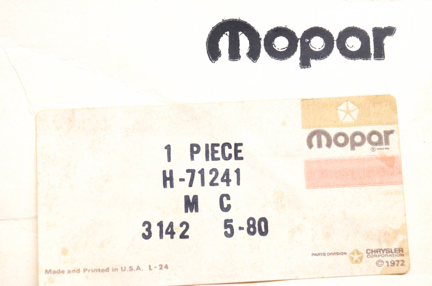 Mopar H71241 Master Brake Cylinder Assembly NOS