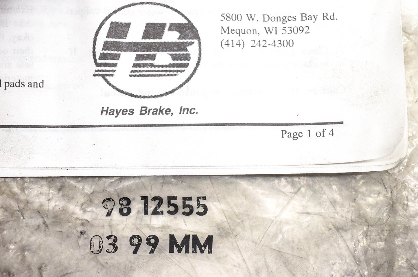 Hayes 98-12555 03-99mm Brake Pad Kit NOS