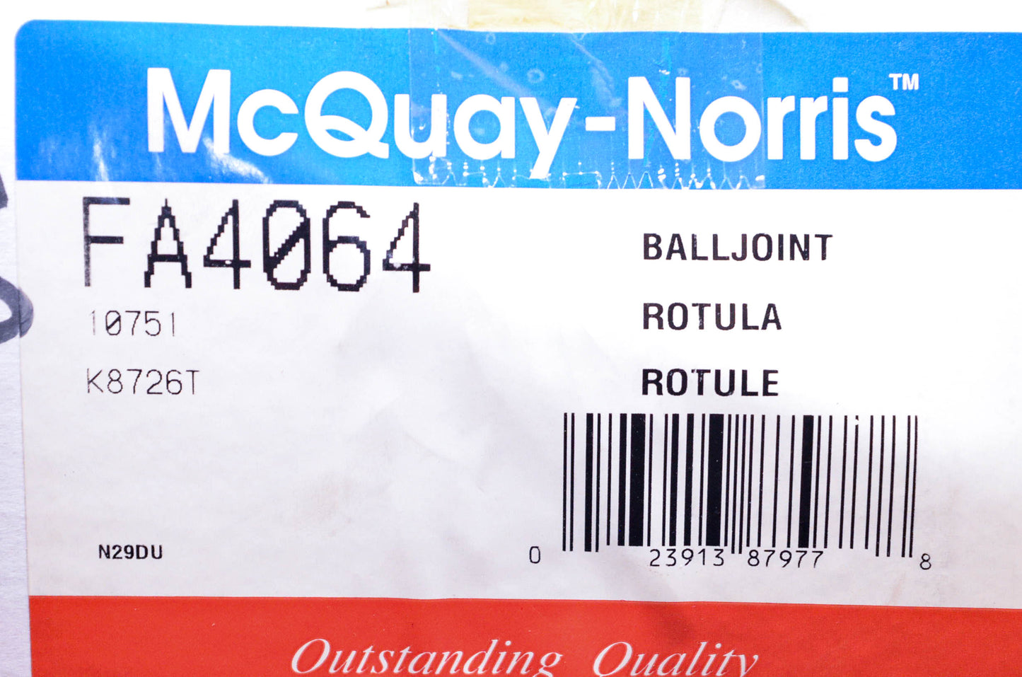 McQuay-Norris FA4064, 10751, K8726T Front Left Upper Suspension Arm & Ball Joint Kit NOS