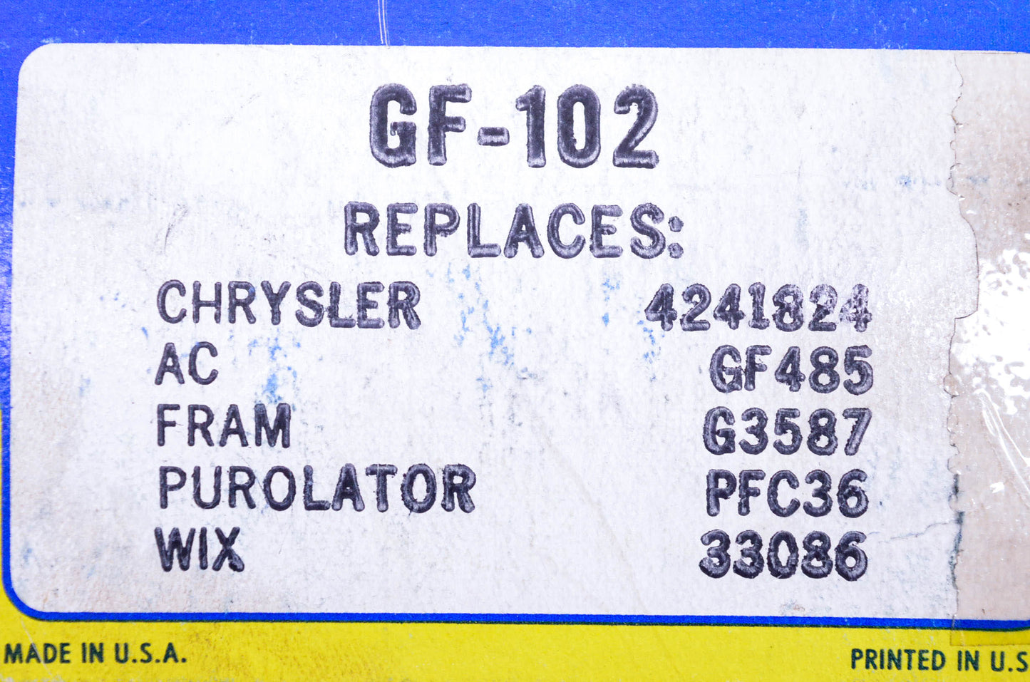 Hastings GF102, GF-102 Fuel Filter NOS