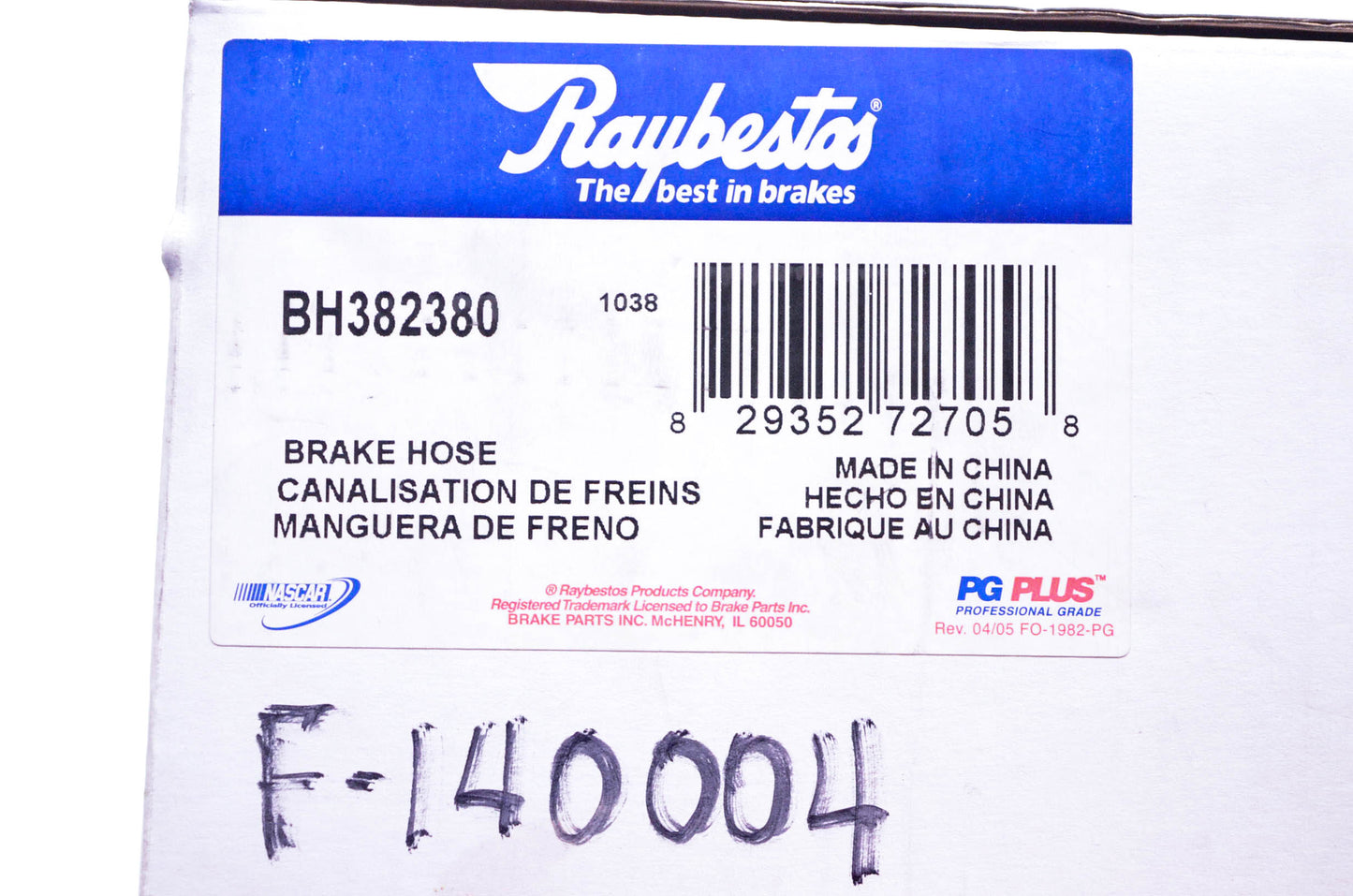 Raybestos BH382380, F140004 Brake Hose NOS