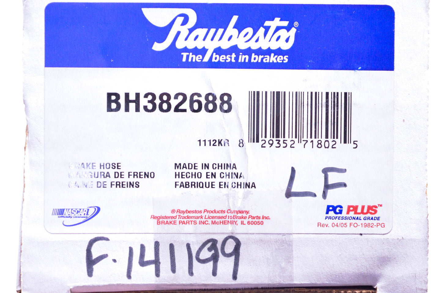 Raybestos BH382688, F141199 Brake Hose NOS