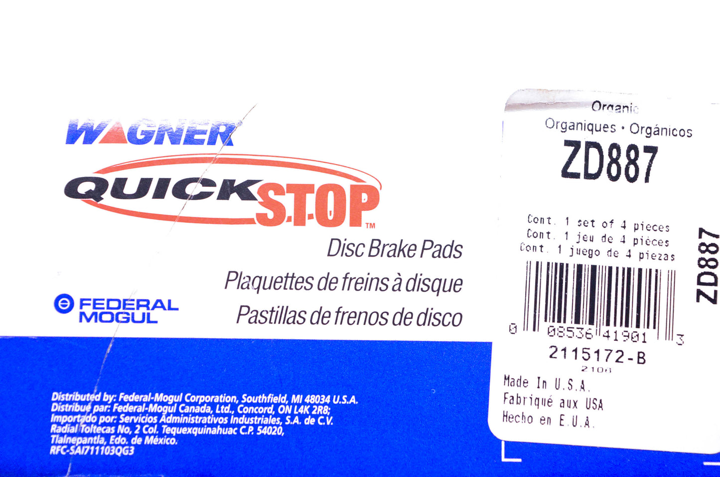 Wagner ZD887 Disc Brake Pad Kit NOS