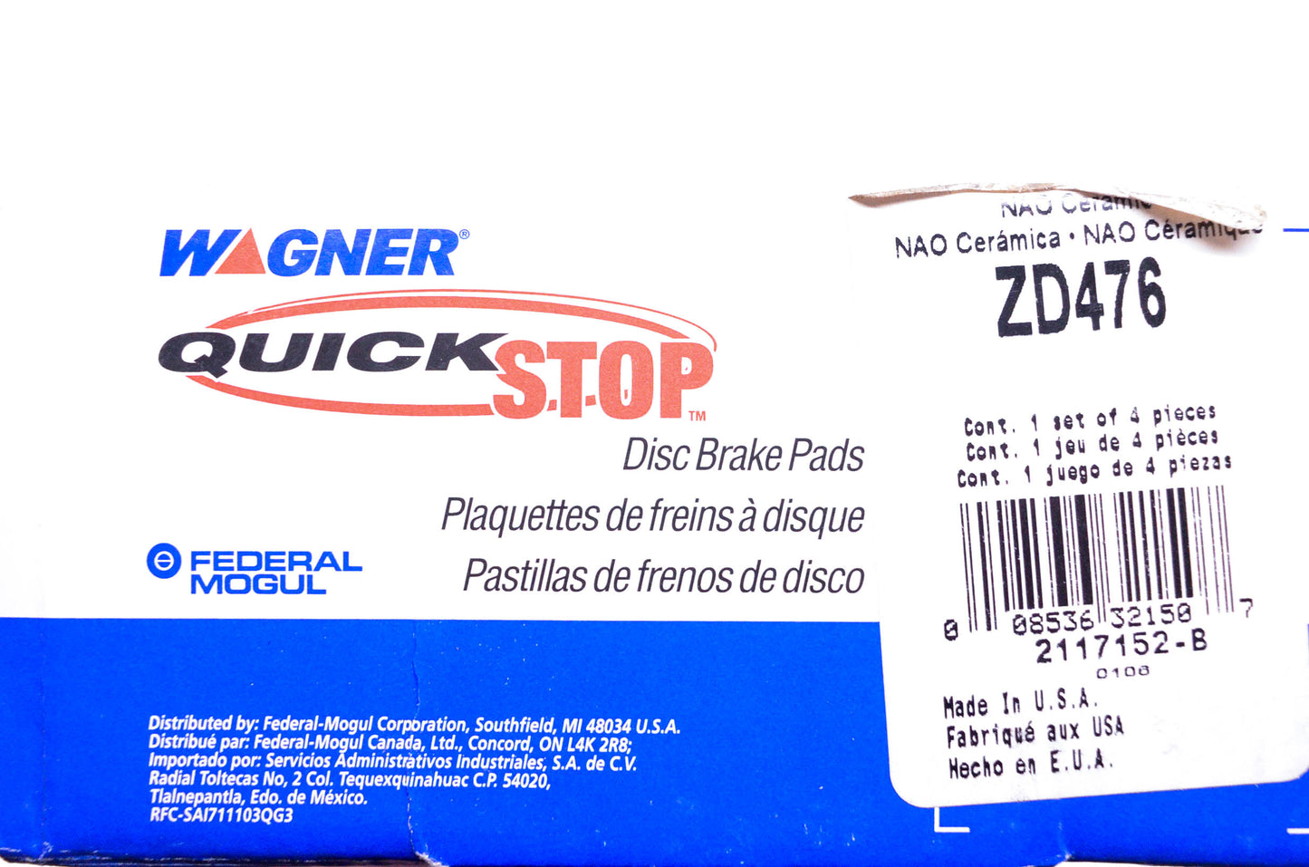 Wagner ZD476 Disc Brake Pad Kit NOS