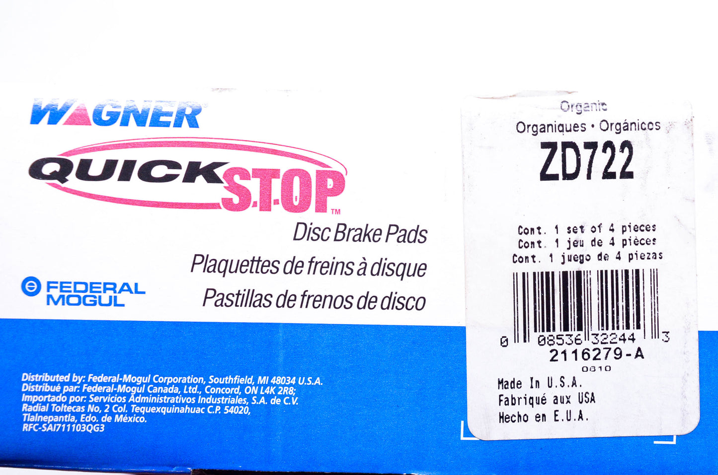 Wagner ZD722 Disc Brake Pad Kit NOS