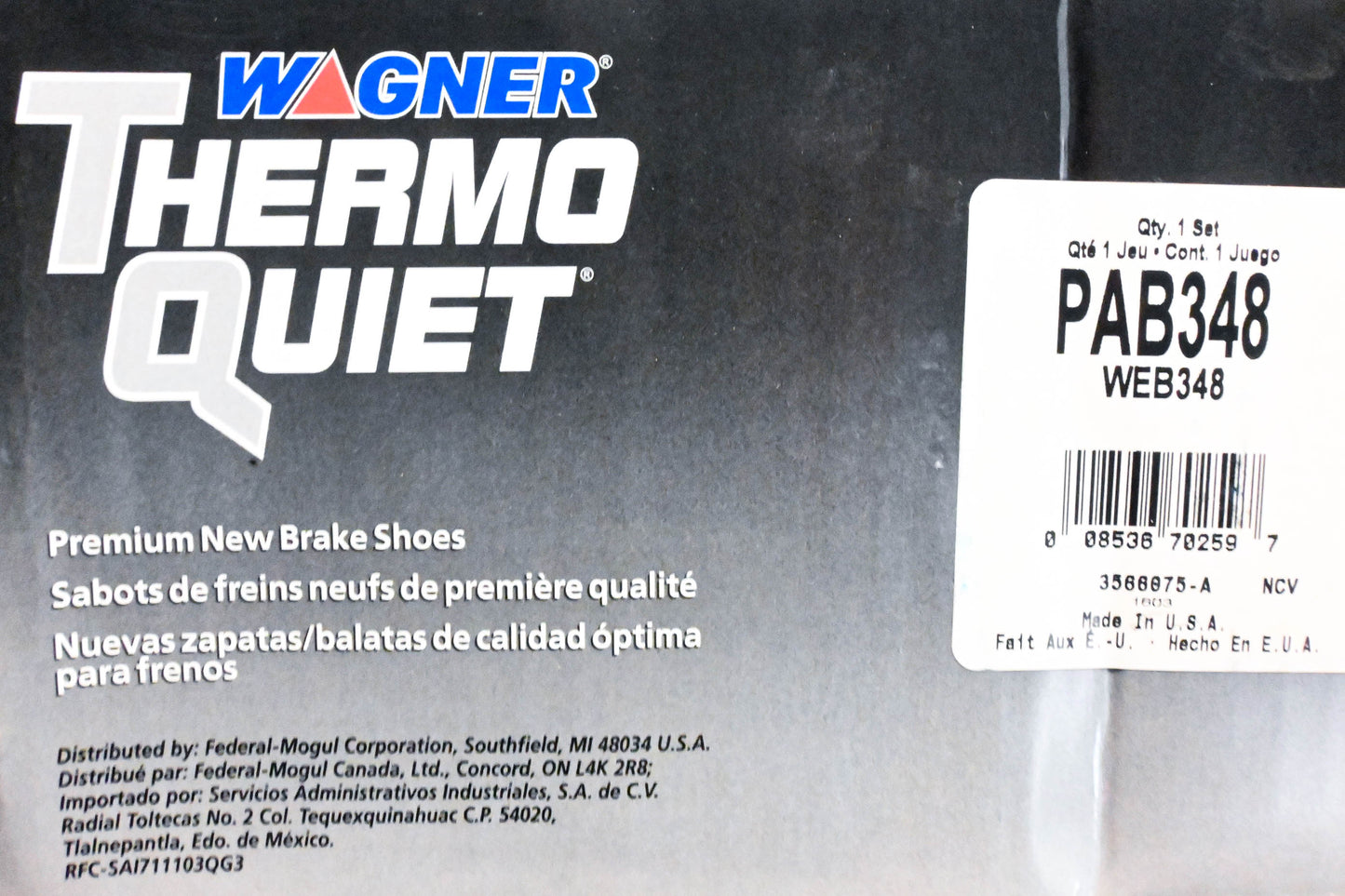 Wagner PAB348, WEB348 Thermo Quiet Brake Shoe Kit NOS