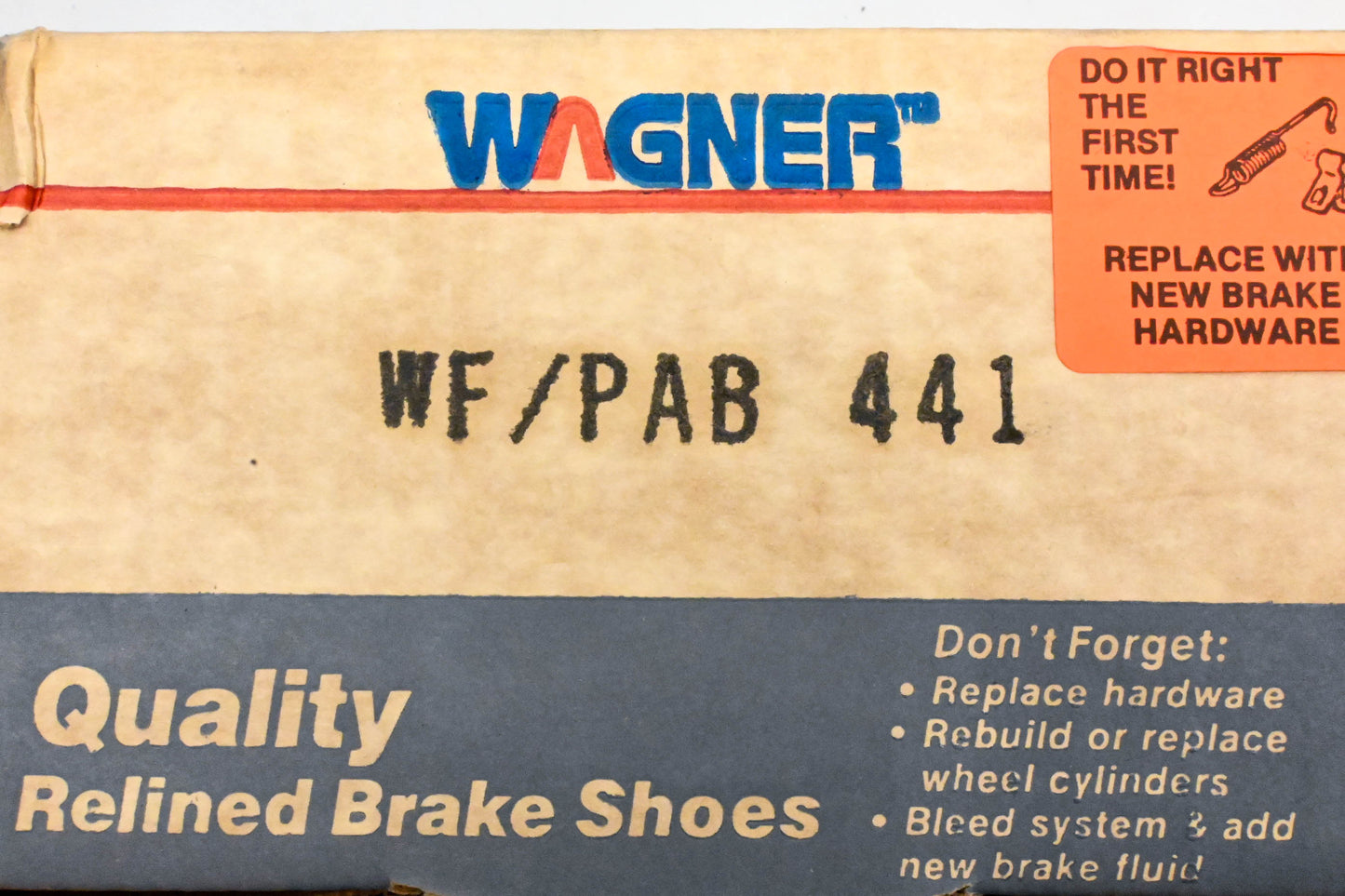 Wagner PAB441, WF441 Relined Brake Shoe Kit NOS