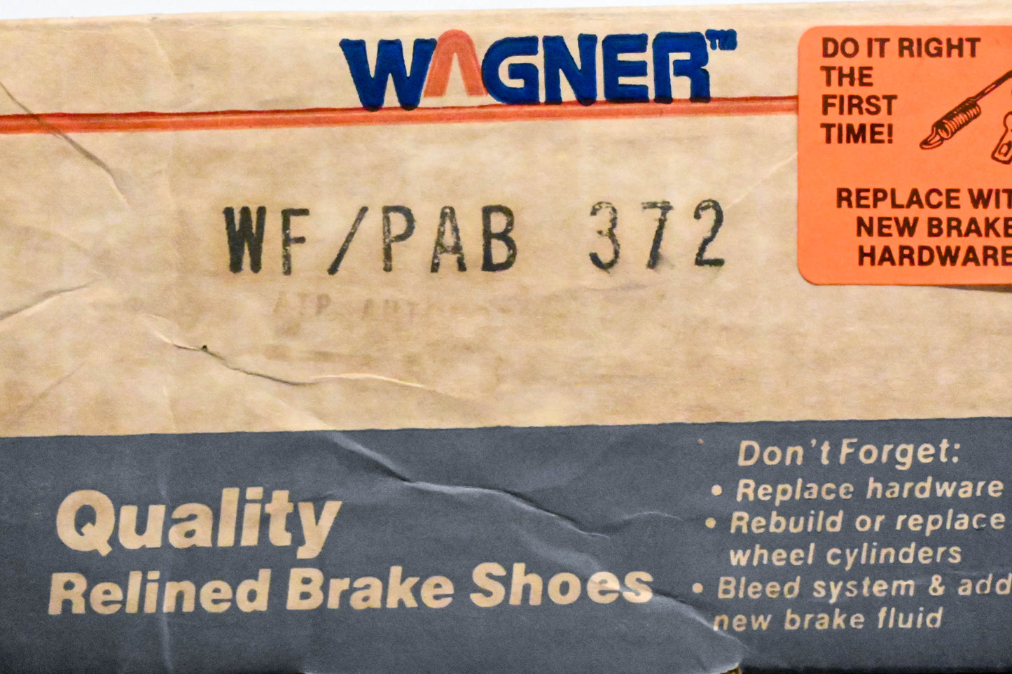 Wagner PAB372, WF372 Relined Brake Shoe Kit NOS