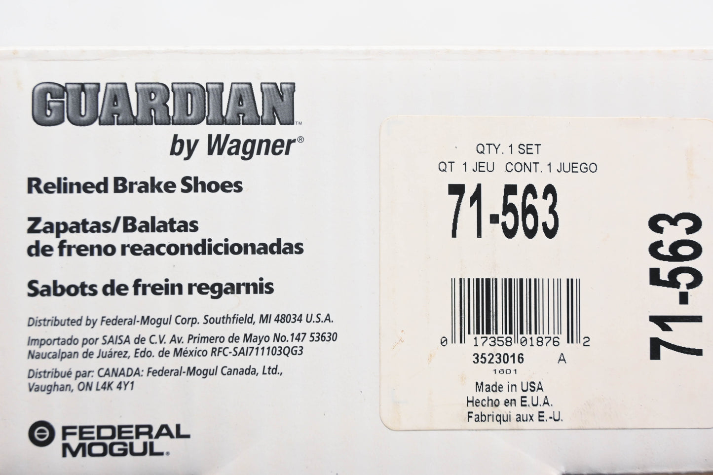 Wagner 71-563 Guardian Relined Brake Shoe Kit NOS