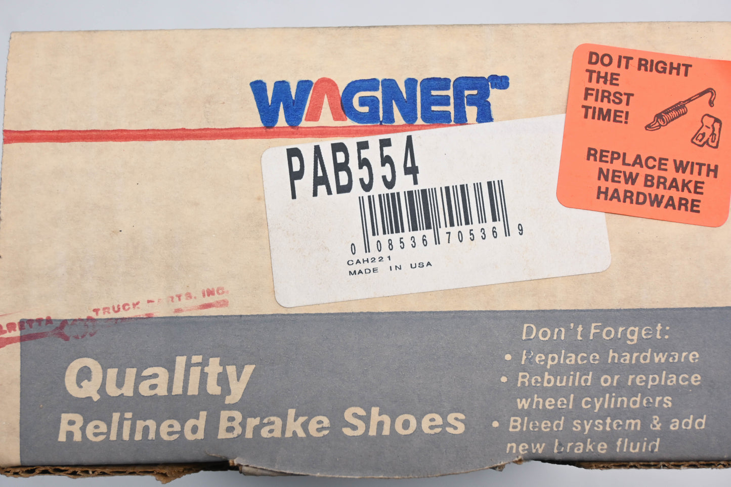 Wagner PAB554 Relined Brake Shoe Kit NOS