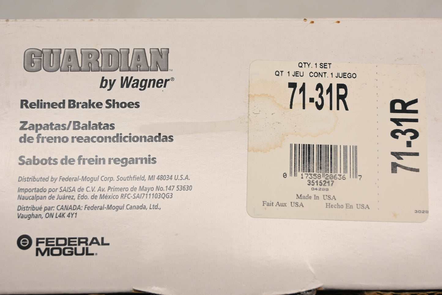 Wagner 71-31R Guardian Relined Brake Shoe Kit NOS