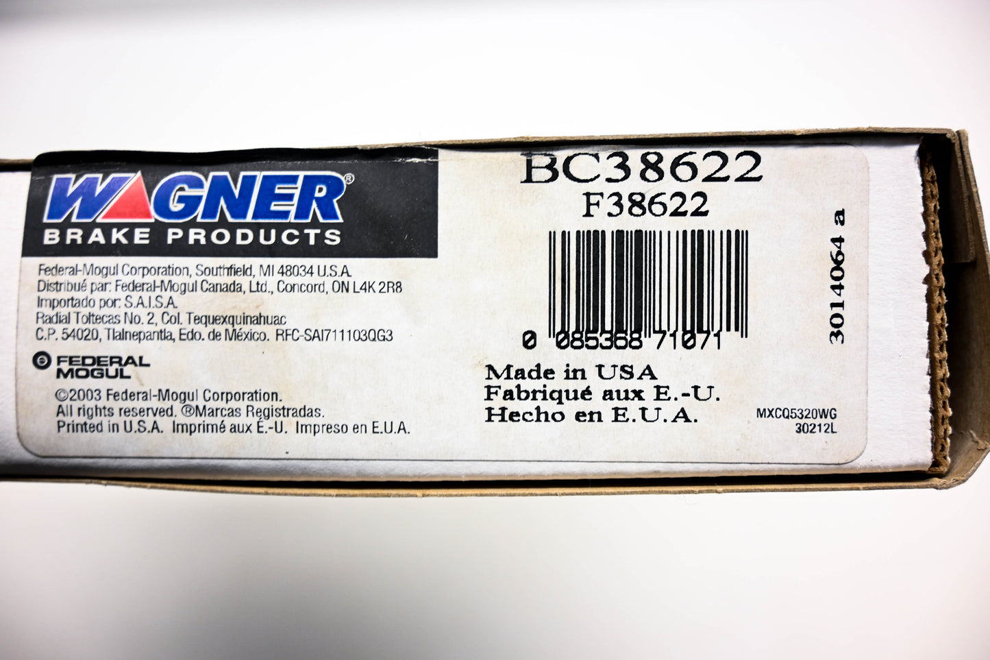Wagner BC38622, F38622 Brake Cable NOS