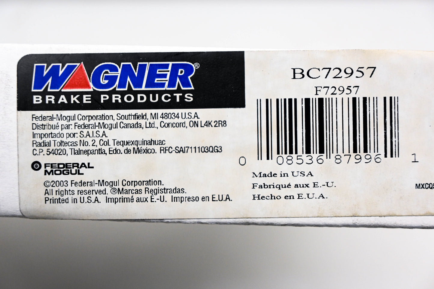 Wagner BC72957, F72957 Brake Cable NOS