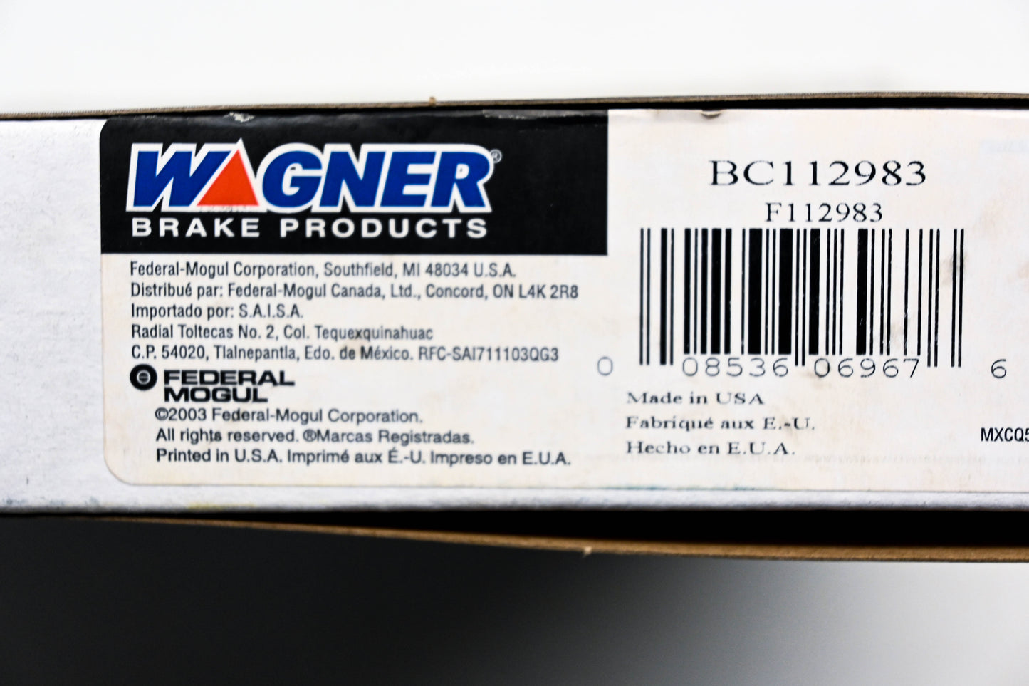 Wagner BH112983, F112983 Parking Brake Cable NOS