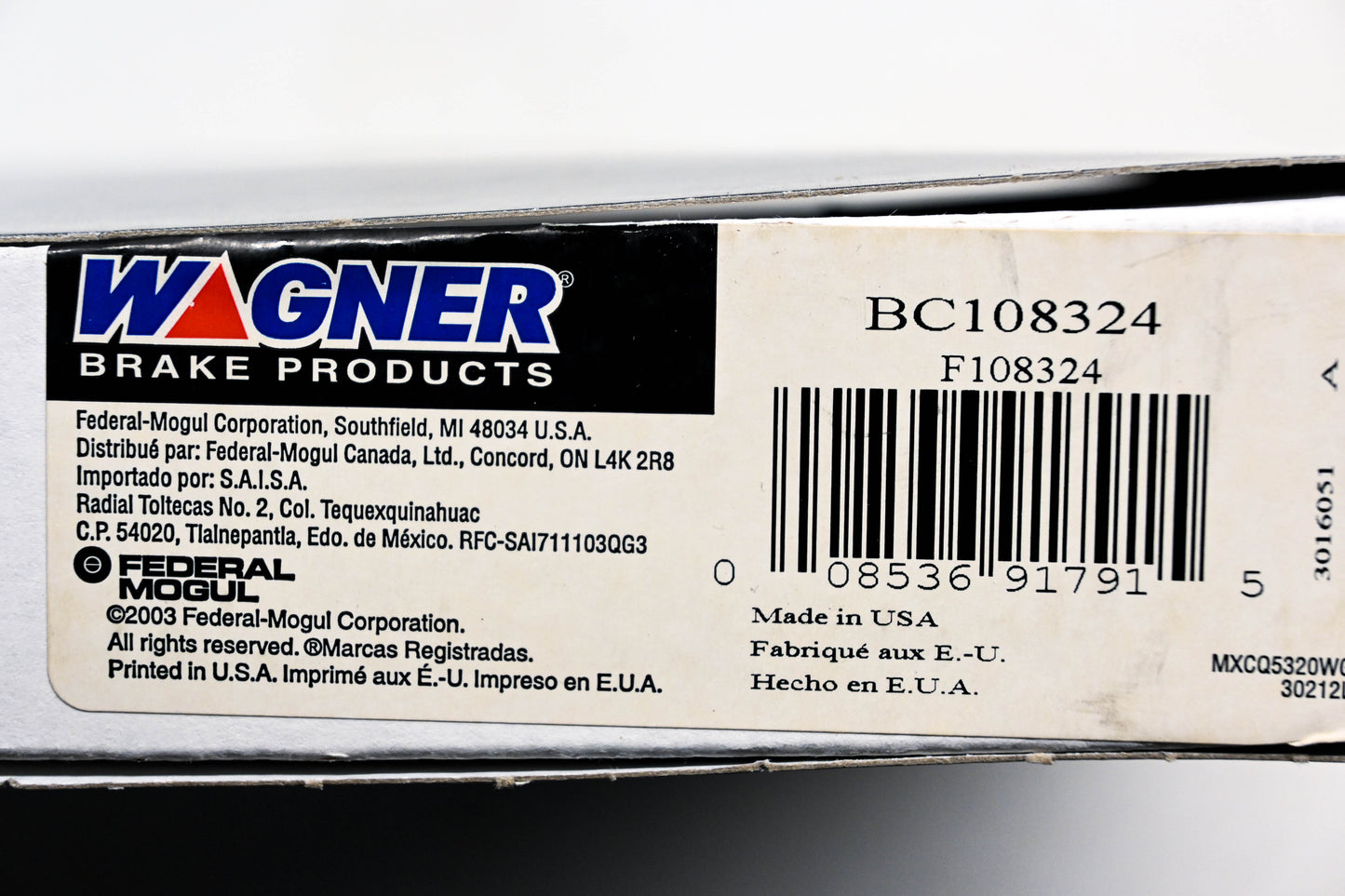Wagner BC108324, F108324 Parking Brake Cable Assembly NOS
