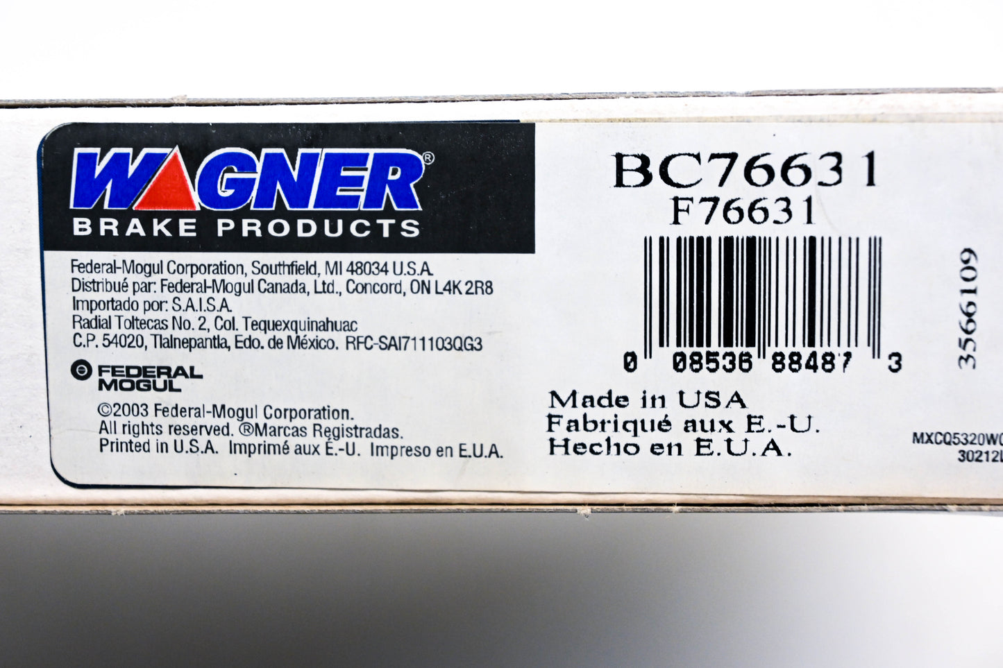 Wagner BC76631, F76631 Brake Cable NOS