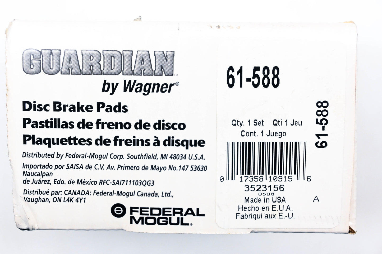 Wagner 61-588 Guardian Disc Brake Pad Kit NOS