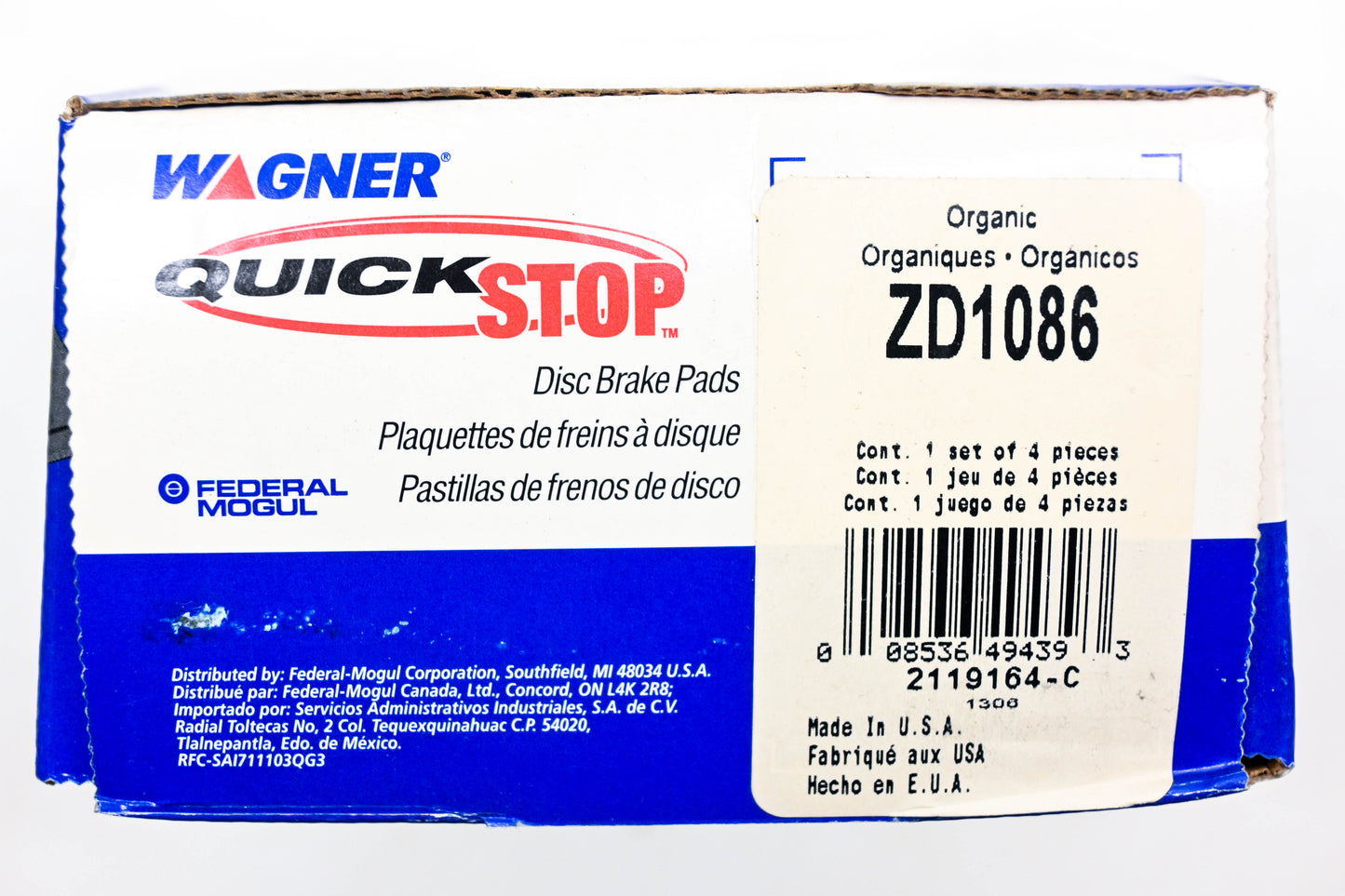 Wagner ZD1086 Quick Stop Disc Brake Pad Kit NOS