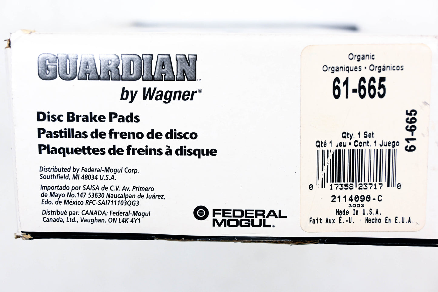 Wagner 61-665 Guardian Disc Brake Pad Kit NOS