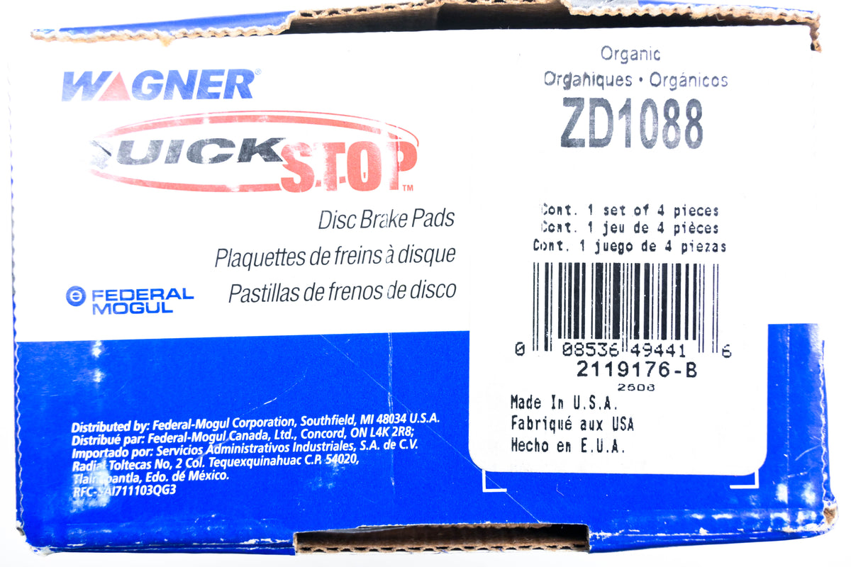 Wagner ZD1088 Quick Stop Disc Brake Pad Kit NOS