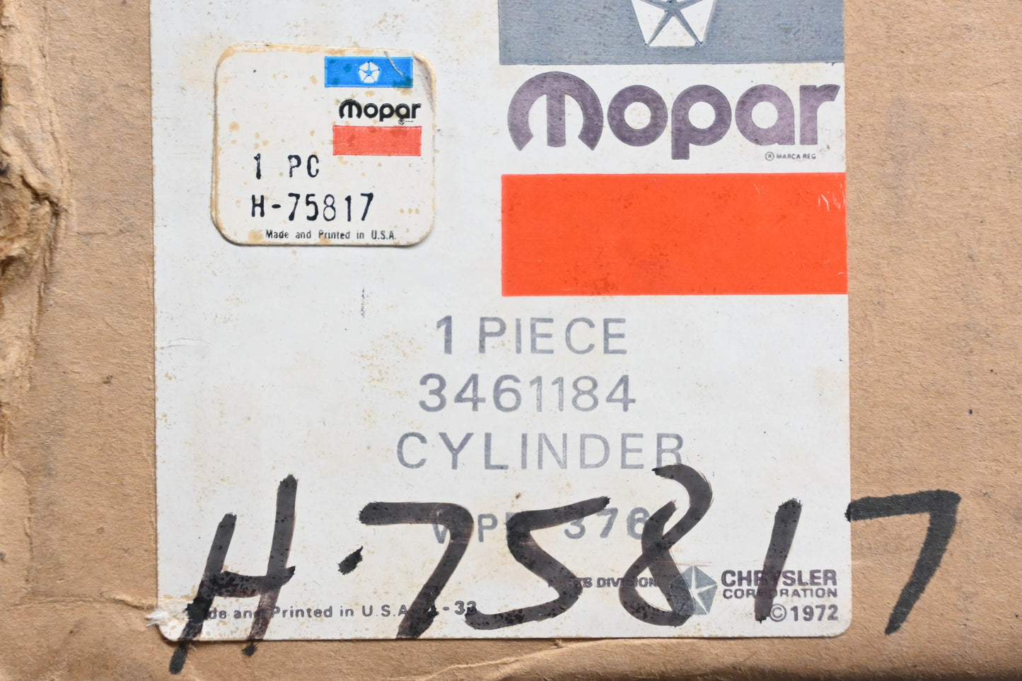 Mopar H-75817, 3461184, 3461189 Brake Master Cylinder NOS